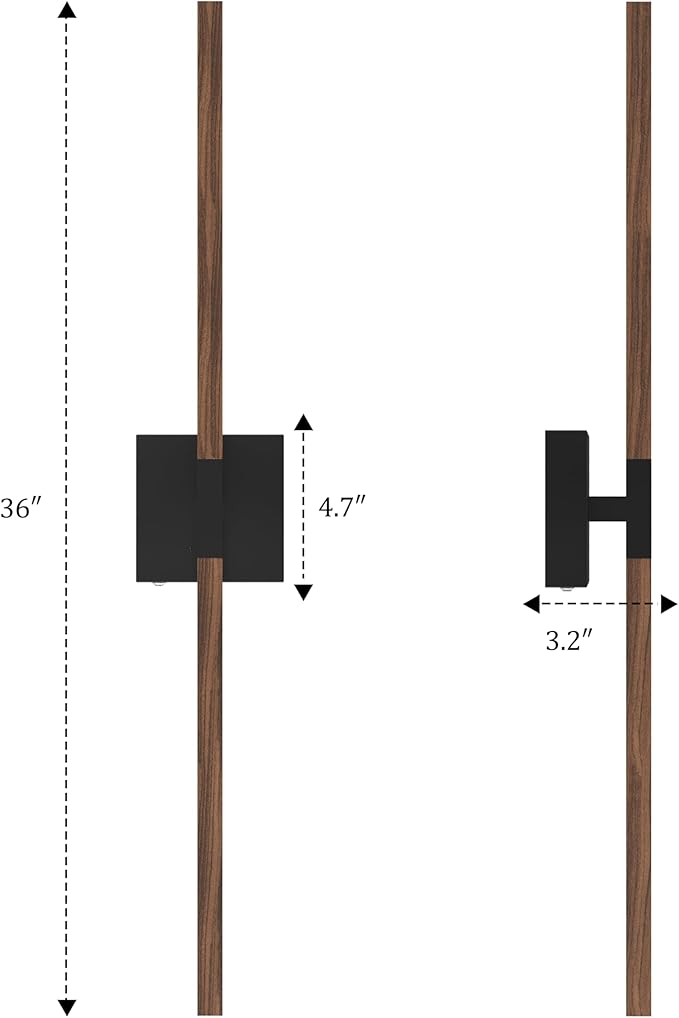 Rayogale 36 Inch Rechargeable Battery Operated Wall Sconce Set Two, 8000mAh Cordless, 3000K/4500K/6000K, Dimmable, Touch Control, 360° Rotation for Living Room Black Walnut(2 Pack)