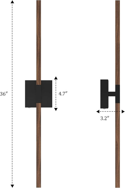 Rayogale 36 Inch Rechargeable Battery Operated Wall Sconce Set Two, 8000mAh Cordless, 3000K/4500K/6000K, Dimmable, Touch Control, 360° Rotation for Living Room Black Walnut(2 Pack)