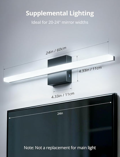 Combuh 24Inch Long Vanity Light for Bathroom 5 Color Adjustable Modern, Bright 14W 1250LM Black Bath Bar Lighting Fixtures Over Mirror IP44 Rustproof Minimalist Led Wall Sconce for Powder Room