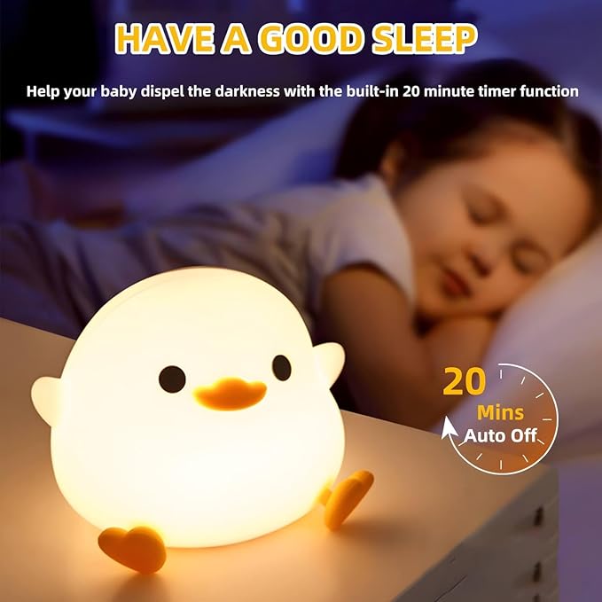 Dodo Duck Night Light, 50Hrs Duck Lamp Squishy, Tap Control 2 Brightness, 20Min Auto-Off, Rechargeable Animal Night Light for Kids Bedroom, [Mothers Day Gifts]
