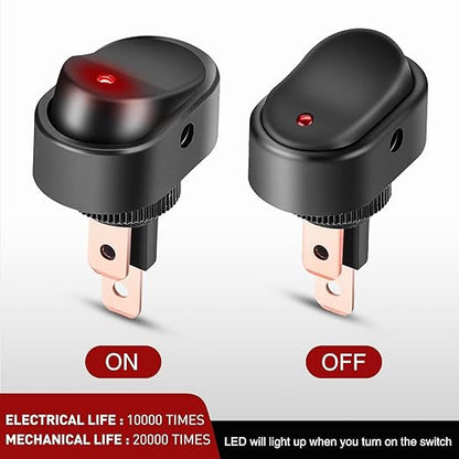 Nilight 5PCS LED Lighted Rocker Switch 12V Red Illuminated ON Off Toggle Switches 30A 3Pin SPST Oval Shaped 12mm Hole for Automotive Car Truck RV Motorcycles Marine Boats