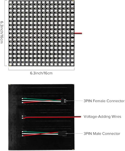BTF-LIGHTING 2 Pack WS2812B ECO RGB Alloy Wires 5050SMD Individual Addressable 16X16 256 Pixel LED Matrix Flexible FPCB Full Color Works with WLED,SP802E Controllers Image Video Text Display DC5V
