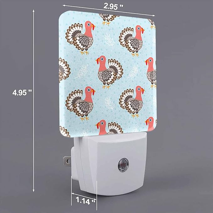 LED Night Light Plug into Wall with Dusk to Dawn Light Sensor White Energy Efficient Cute Cartoon Turkey Nightlight for Bedroom Bathroom Hallway Living Room Kitchen