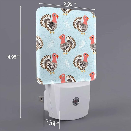 LED Night Light Plug into Wall with Dusk to Dawn Light Sensor White Energy Efficient Cute Cartoon Turkey Nightlight for Bedroom Bathroom Hallway Living Room Kitchen