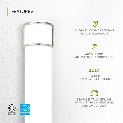 ASD LED 48" Vanity Flush Mount Light Fixture, Linear Bathroom Lighting Bar | 3CCT, Dimmable, Energy Star, ETL Listed | 35W 3200LM 3000-5000K 120V | Long Bath Wall Sconce Over Mirror | Nickel, 4 Pack