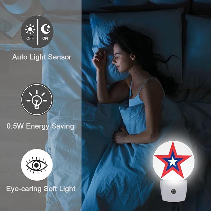 Red Blue Star Night Light Plug Into Wall Auto Led Sleep Round Lamp for Living Room Hallway Stairs