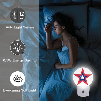 Red Blue Star Night Light Plug Into Wall Auto Led Sleep Round Lamp for Living Room Hallway Stairs