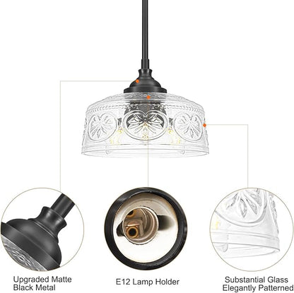 3-Light Adjustable Pendant Lights Kitchen Island, Black Metal & Clear Glass Ceiling Pendant Light, Vintage Drop Lights for Bathroom, Hallway, Convertible Ceiling Mount Or Hanging Fixture, 90°Swivel