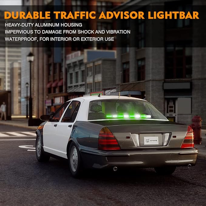 Xprite 35.5" Traffic Advisor Light Bar, LED Emergency Strobe Lights with 21 Flash Patterns, Suction Mount & Cigarette Plug, Strobe Lights for Trucks, SUV, Car - White & Green