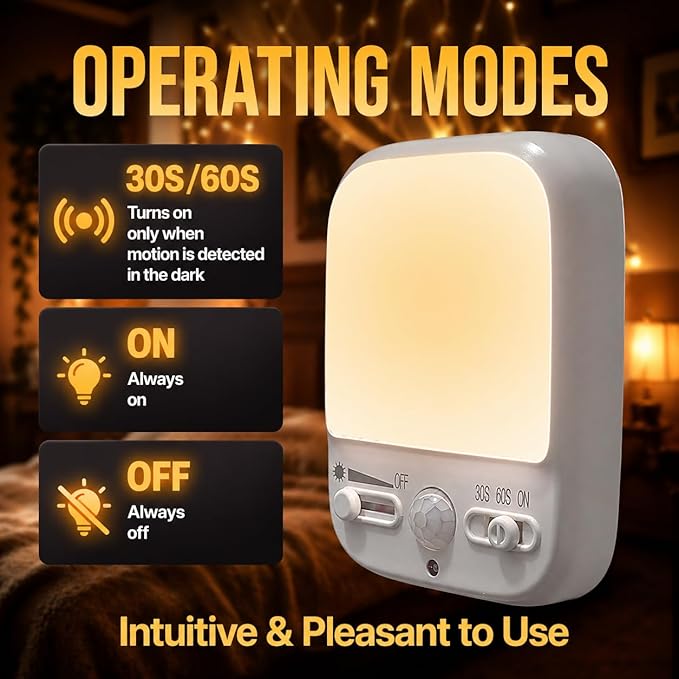 LED Motion-Activated Night Light Rotatable Dusk to Dawn AC Outlet Plug-in Wall Night Sensor Light for Bedroom Hallway Stairway Garage Basement Corridor Indoor