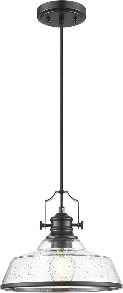 kudos Seeded Glass Pendant Light Kitchen Island, Adjustable Cord, Black Farmhouse Kitchen Light Fixture,KDPL13-BK-S