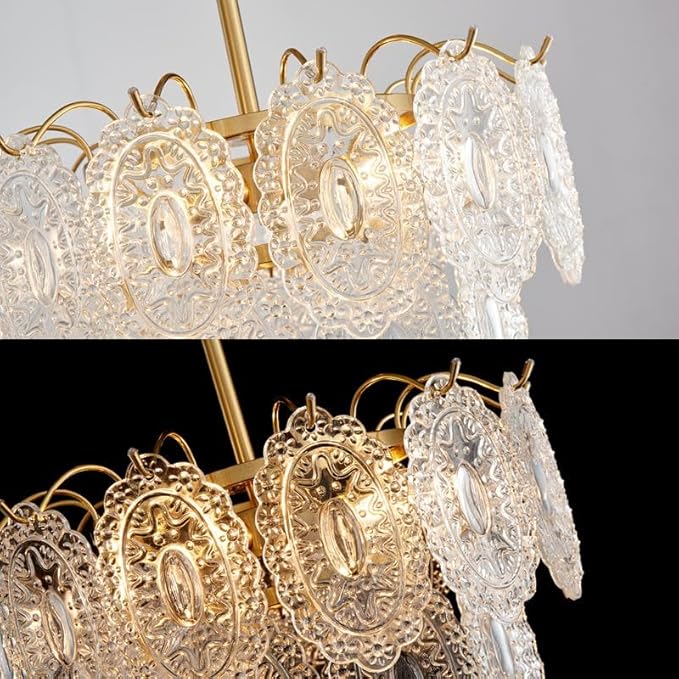 AGV LIGHTING Elegant Glass Chandelier Ceiling Light Fixture, Large Semi Flush Mount Ceiling Light, Modern Vintage Lighting for Bedroom, Living Room, D18 x H10, 2- Tier Shade & Brass Gold Finish