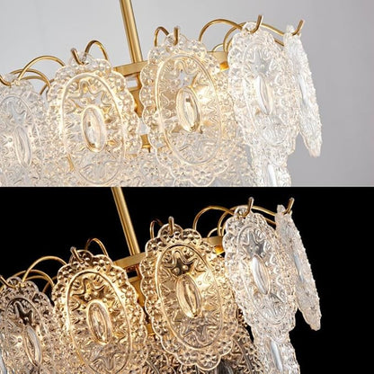 AGV LIGHTING Elegant Glass Chandelier Ceiling Light Fixture, Large Semi Flush Mount Ceiling Light, Modern Vintage Lighting for Bedroom, Living Room, D18 x H10, 2- Tier Shade & Brass Gold Finish