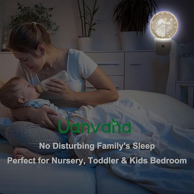 Angel Night Lights Plug into Wall White Angel Wings Cute Plug-in Nightlight Auto on/Off Dim Light Wall Light Sleep Friendly for Boys Girls Room Decor & Holiday Gifts