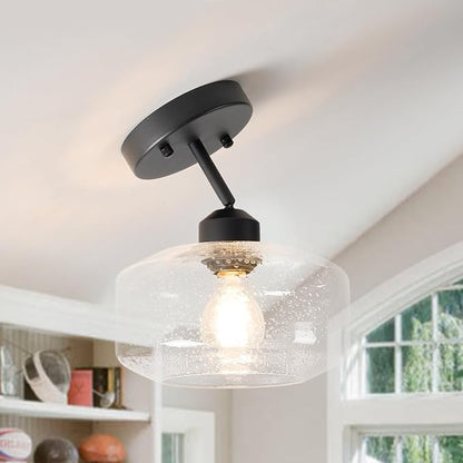TeHenoo Sloped Ceiling Light with Clear Seeded Glass Shade, Adjustable for Kitchen,Hallway,Living Room