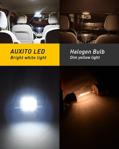 AUXITO CANBUS Error Free 31mm (1.25 inch) DE3175 DE3021 Festoon LED Bulbs 3030 Chipset 6000K White LED Replacement for Interior Map Dome and Exterior Marker License Plate Lights(Pack of 4)
