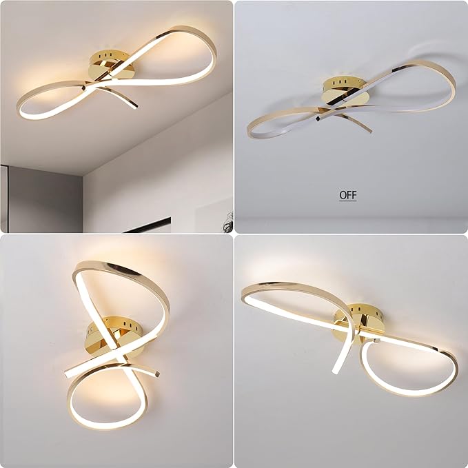 Modern LED Ceiling Light Fixture,30 Inch 22W Flush Mount Ceiling Chandelier,Dimmable Ceiling Lamp for Kitchen Bedroom Study Living Room Office Dining Room (Polished Gold-S)