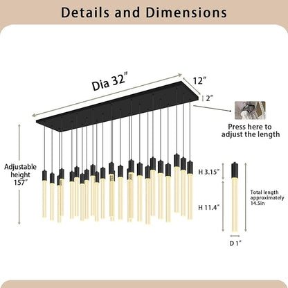 24-Light Rectangular Crystal Chandelier, Large Black Bubble Crystal Column Pendant Light, Adjustable Height Hanging Chandeliers for Kitchen Island, Living Room, Foyer