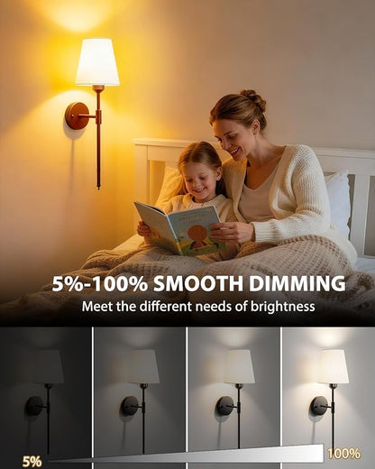 Adetu Wall Sconces Set of Two, Battery Operated Wall Sconce with 10000mAh RGB Dimmable Magnetic Bulbs and Remote, Rechargeable Wall Lights for Bedroom Living Room Hallway Decor