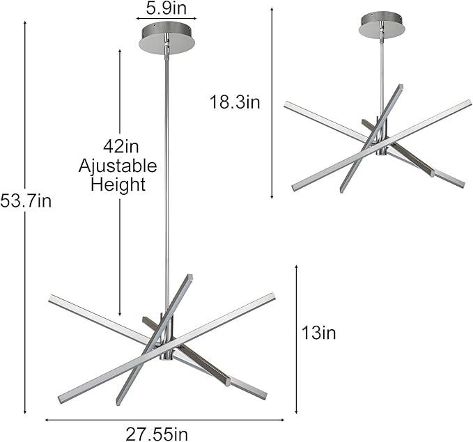 Y'INSP Modern Sputnik Chandeliers, Brushed Nickel Dining Room Light Fixture, LED Linear Pendant Light for Kitchen Island Bedroom Living Room Entryway, LED Embedded Pendant Lighting Fixture