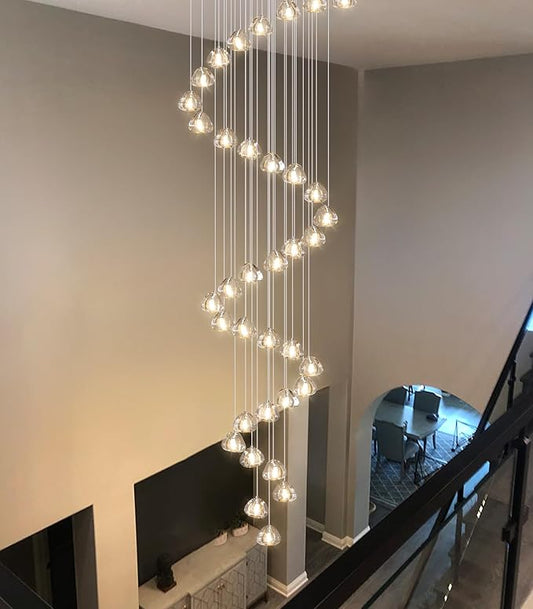 HAIXIANG W27.5 x H197 Extra Large Chandelier Bubble Crystal Balls Glam Chandeliers Dimmable Light High Ceiling Pendants Light Fixtures Adjustable Long Lights Silver Chrome