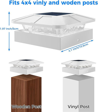 Peasur 4x4IN Solar Post Cap Lights Outdoor with 3 Modes, 4 Packs White Fence Light Solar Powered Waterproof for Wood/Vinyl Posts for Deck Yard Garden Patio Outside
