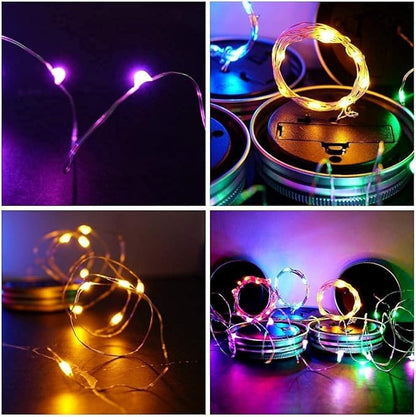 Solar Light for Mason Jars 20 LED Outdoor Fairy String Light Lids with Hangers for Jar Lantern Waterproof Rust Resist for Patio Lawn Garden Decor No Jars 10 Pack (Red, Blue, Green, Purple,Yellow)