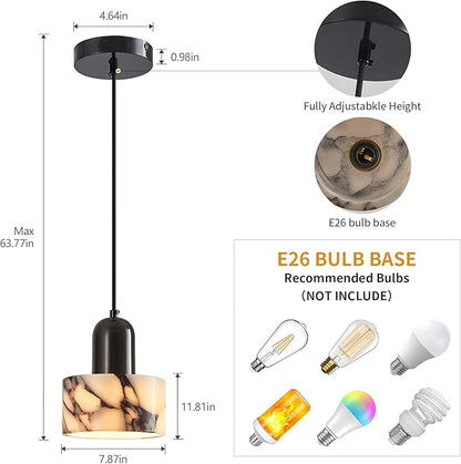 Natural Stone Pendant Lights Kitchen Island, Black Pendant Light Fixtures, Pendant lamp Marble Cylinder Shade Brass with Black Rubbed Gold Finish for Bedroom Bathroom Dining Room Living Room