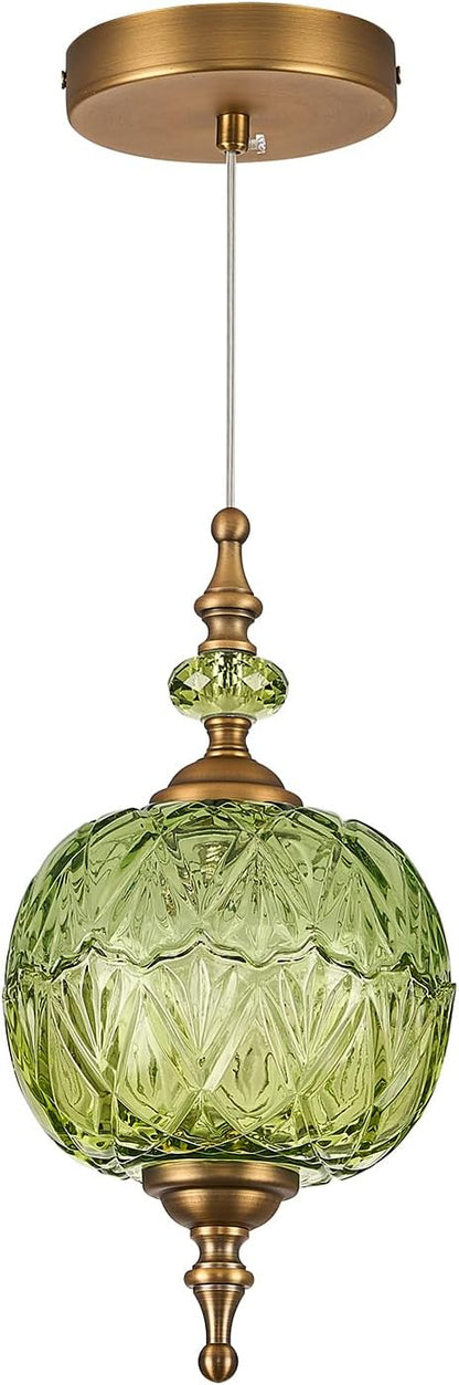 Antique Green Pendant Light Fixtures Vintage Kitchen Lighting Delicate Decorative Pattern 6.3 inches Glass Ceiling Pendant Lighting for Kitchen Island Dining Room with Original Vintage Design