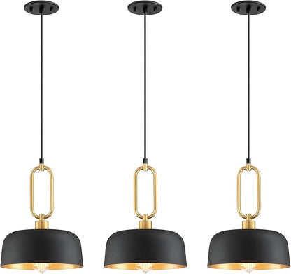 Industrial Pendant Lighting Fixture, Black and Gold Farmhouse Pendant Light, Adjustable Kitchen Lights Ceiling Hanging for Kitchen Island Hallway Dining Room 3 Pack