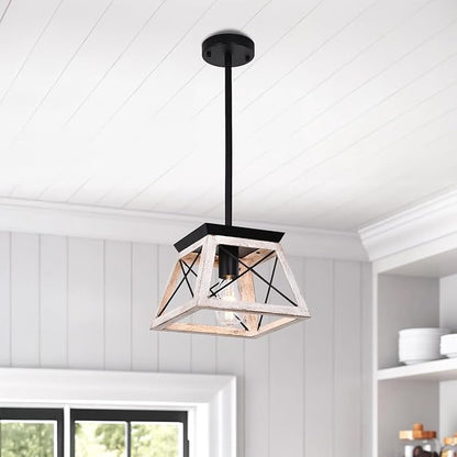 Luupyia 9.84Inches Farmhouse Pendant Light Fixture, Height Adjustable, White Small Rustic Pendant Lighting, Farmhouse Island Lighting Fixtures Hanging for Entryway Kitchen Hallway, E26