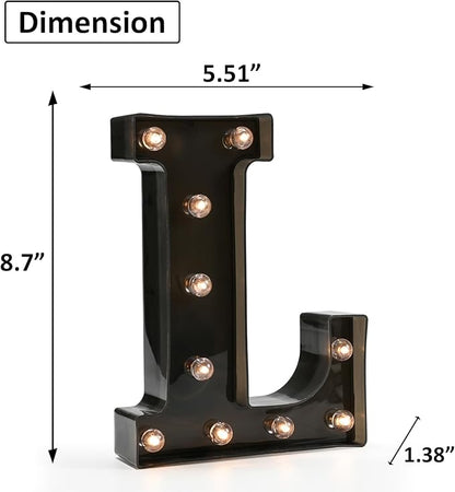 OYCBUZO Light Up Black Alphabet Marquee Letters Sign LED Marquee Number Lights Sign for Night Light Home Bar Christmas Lamp Birthday Party Wedding Decoration L
