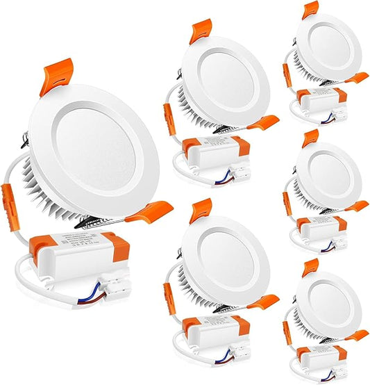 2 Inch LED Downlight, 3W Recessed Lighting Dimmable Ceiling Light Kit, 2700K Ultra Warm White, CRI80 White LED Can Lights with Driver(35W Halogen Equivalent), 6 Pack