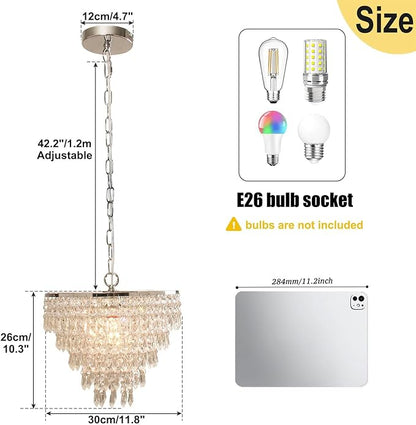 FRIXCHUR 11.8'' Crystal Chandelier Chrome Crystal Ceiling Light Led Flush Mount Ceiling Pendant Light Metal LED Pendant Light for Bedroom Living Room Foyer
