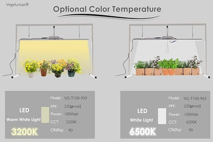 LED Grow Light Lamp Stand for Plant Vege Flower Herb Growth,Full Spectrum CRI 90+ White Light CCT 3200K,Isolated Dimming Power with On/Off Switch,Height Adjustable,100W,4FT