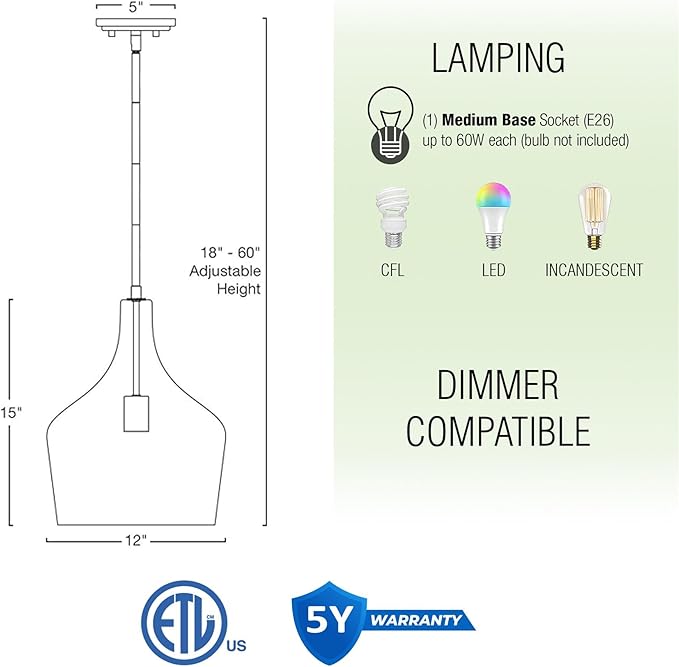 Kira Home Lucy 16" Modern Large Glass Pendant Light, Farmhouse Gold Hanging Light with Clear Vase Glass Shade, Cool Brass Finish