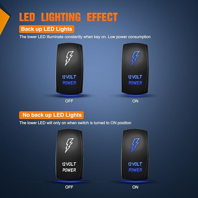Nilight 12 Volt Power Rocker Switch Led Light Bar 5 Pin Laser On Off SPST Switches 20A/12V 10A/24V Blue with Jumper Wires Set for Cars Trucks Boats ATVs UTVs RVs