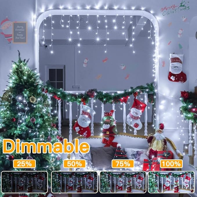 Ollny Icicle Lights for Outside 504LED 41FT, Cool White Christmas Light with Remote 8Modes Timers Waterproof, Plug in Connectable Hanging Lights for Outdoor Indoor House Roof Holiday