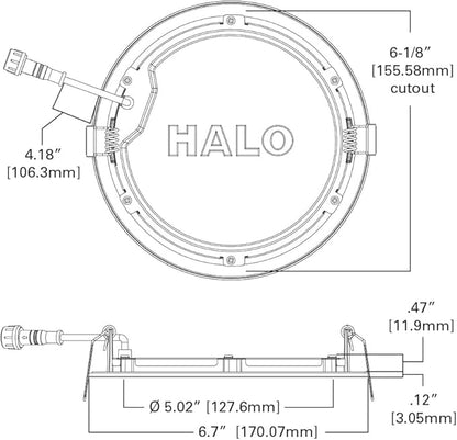 HALO HLB LED Recessed Lighting 6 inch Thin Canless w/Selectable Color Temperatures, 0-10V Dimming, 120-277V Input - HLB64099FSE010MWR