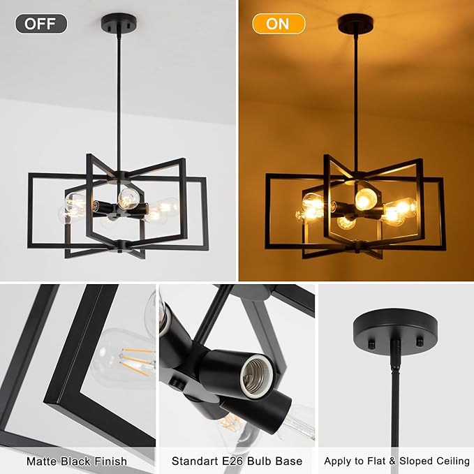 23.6” Black Chandelier for Dining Room 6 Light Kitchen Chandelier over Table Farmhouse Dining Room Light Fixtures Over Table,Hanging Pendant Light Fixture with Adjustable Height for Entryway,Foyer