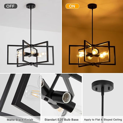 23.6” Black Chandelier for Dining Room 6 Light Kitchen Chandelier over Table Farmhouse Dining Room Light Fixtures Over Table,Hanging Pendant Light Fixture with Adjustable Height for Entryway,Foyer