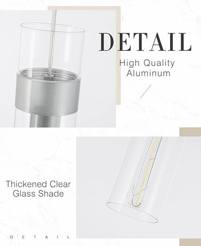 2 Pack Pendant Lights Kitchen Island (Bulbs Included), Brushed Nickel Adjustable Modern Glass Pendant Light Over Island, Industrial Pendant Light Fixtures for Dining Room Hallway Bedroom Living Room