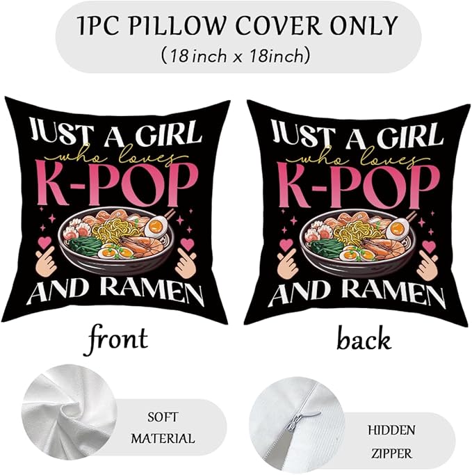 K-pop Decor, Just a Girl Who Loves K-pop Room Decor, K-pop Gifts Pillow Cover Rustic Anime Lovers Throw Girls for Room Home Girl Bedroom Decoration Gifts
