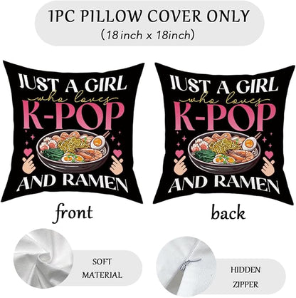 K-pop Decor, Just a Girl Who Loves K-pop Room Decor, K-pop Gifts Pillow Cover Rustic Anime Lovers Throw Girls for Room Home Girl Bedroom Decoration Gifts