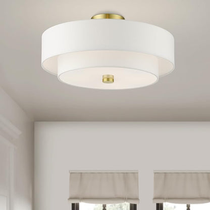 Livex Lighting 51045-12 Meridian Collection 4-Light Semi Flush Mount Ceiling Light with Off-White Hardback Fabric Shade, Satin Brass, 18 x 18 x 9