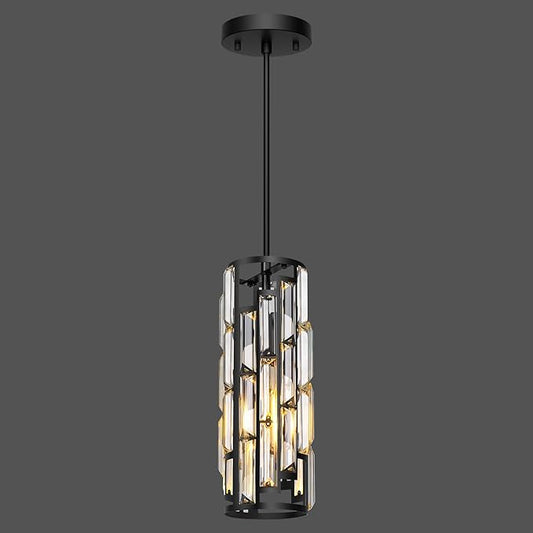 Black Pendant Lights Kitchen Island 1 Pack, Mini Crystal Chandeliers, Modern Pendant Lights Ceiling Lighting Fixtures for Kitchen Island, Dinning Room, Bedroom