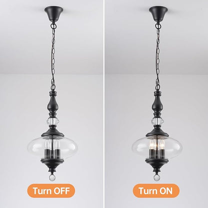 Black Pendant Light Farmhouse Pendant Lights Kitchen Island Glass Pendant Light Fixtures W 11.8 in. H 23.6 in.