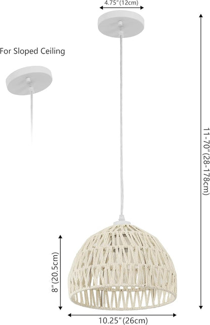 JONATHAN Y 10.25" Cream Modern Bohemian Woven Rope LED Pendant Light Fixture, Adjustable Dome Ceiling Lamp for Kitchen Island, Rope Shade, Coastal Farmhouse Decor (JYL6513C)