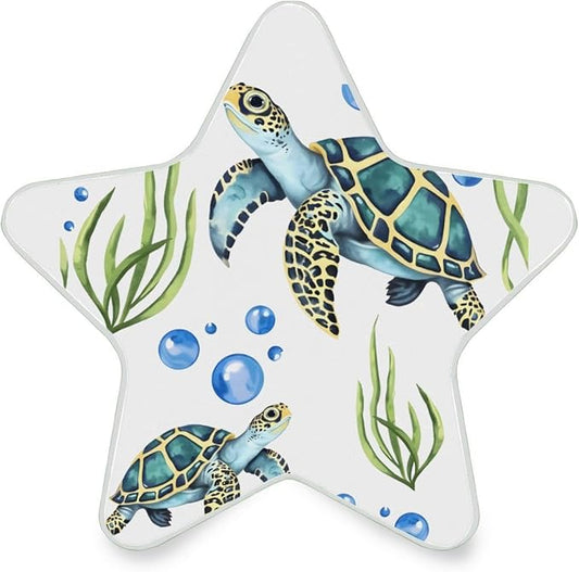 Watercolor Sea Turtles Plug in LED Night Light Lamp with Dusk to Dawn Sensor for Hallway, Kitchen, Bathroom, Bedroom - Star Shaped Decor