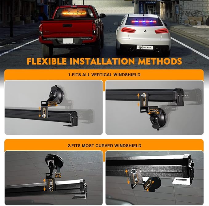 Xprite 35.5" Traffic Advisor Light Bar, LED Emergency Strobe Lights with 21 Flash Patterns, Suction Mount & Cigarette Plug, Strobe Lights for Trucks, SUV, Car - White & Green